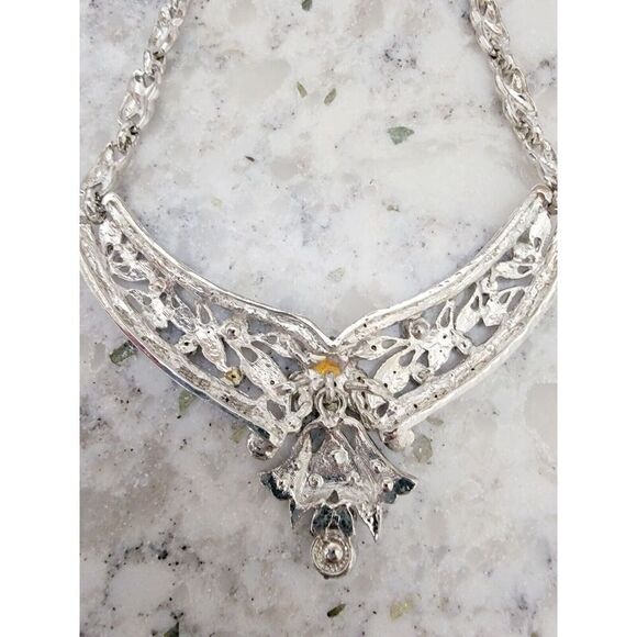 Vintage 80's/90's Necklace Blue Crystal‎ Rhinestone Art Glass *2 Stones MISSING* - Picture 10 of 10